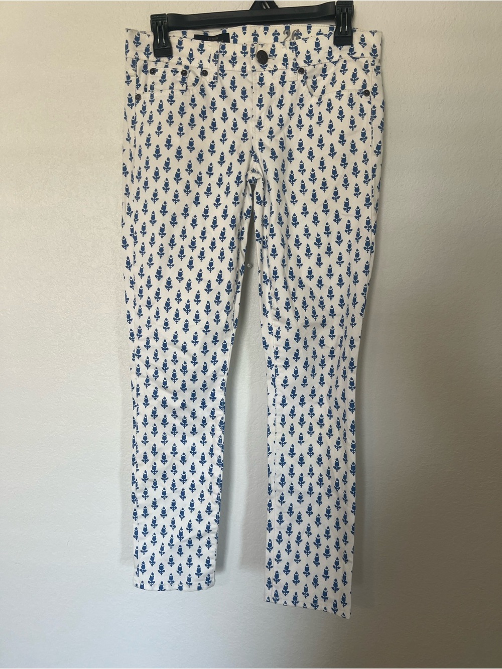 J. Crew White Pants with Blue Floral Print